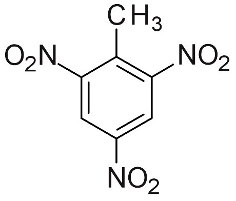 Estructura de una molécula de 2,4,6-trinitrotolueno (TNT)